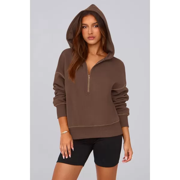 PRETTYGARDEN Womens Hooded Sweatshirts Long Sleeve Half Zip Cropped Hoodie Pullover Fall Fashion ClothesBrown Coffee
