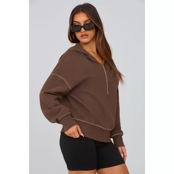 PRETTYGARDEN Womens Hooded Sweatshirts Long Sleeve Half Zip Cropped Hoodie Pullover Fall Fashion ClothesBrown Coffee