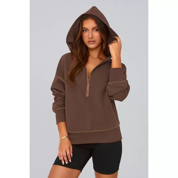 PRETTYGARDEN Womens Hooded Sweatshirts Long Sleeve Half Zip Cropped Hoodie Pullover Fall Fashion ClothesBrown Coffee