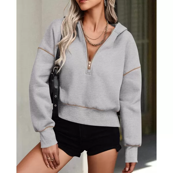 PRETTYGARDEN Womens Hooded Sweatshirts Long Sleeve Half Zip Cropped Hoodie Pullover Fall Fashion ClothesGrey