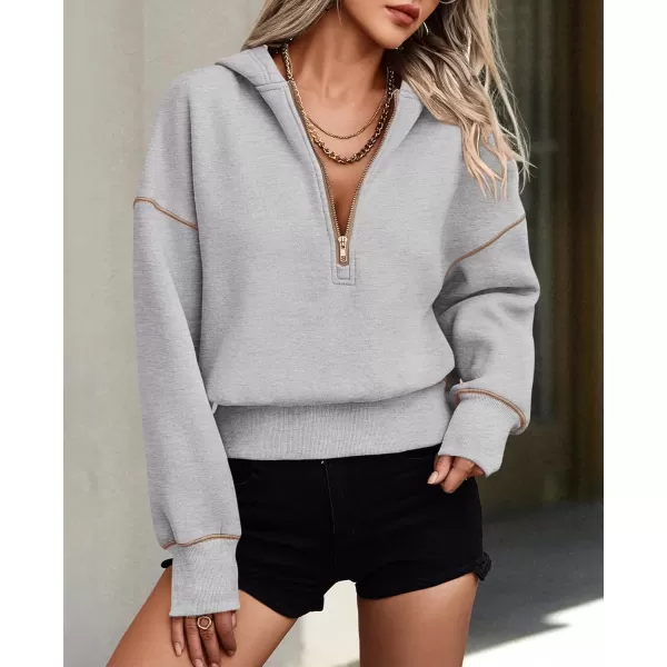 PRETTYGARDEN Womens Hooded Sweatshirts Long Sleeve Half Zip Cropped Hoodie Pullover Fall Fashion ClothesGrey