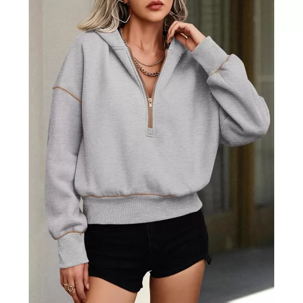 PRETTYGARDEN Womens Hooded Sweatshirts Long Sleeve Half Zip Cropped Hoodie Pullover Fall Fashion ClothesGrey