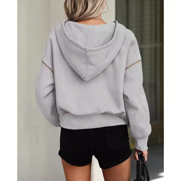PRETTYGARDEN Womens Hooded Sweatshirts Long Sleeve Half Zip Cropped Hoodie Pullover Fall Fashion ClothesGrey