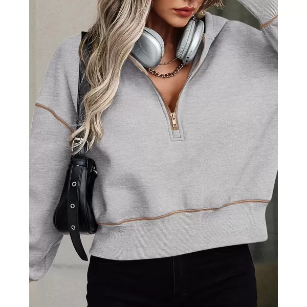 PRETTYGARDEN Womens Hooded Sweatshirts Long Sleeve Half Zip Cropped Hoodie Pullover Fall Fashion ClothesGrey