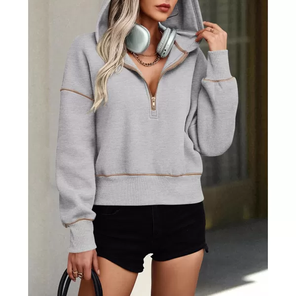PRETTYGARDEN Womens Hooded Sweatshirts Long Sleeve Half Zip Cropped Hoodie Pullover Fall Fashion ClothesGrey