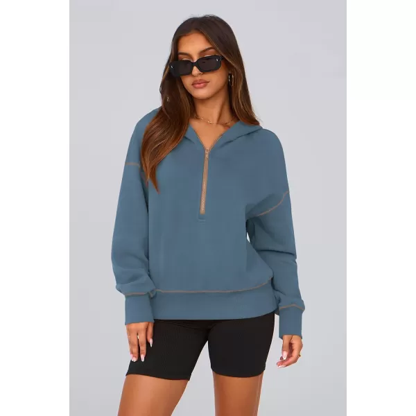 PRETTYGARDEN Womens Hooded Sweatshirts Long Sleeve Half Zip Cropped Hoodie Pullover Fall Fashion ClothesGrey Blue