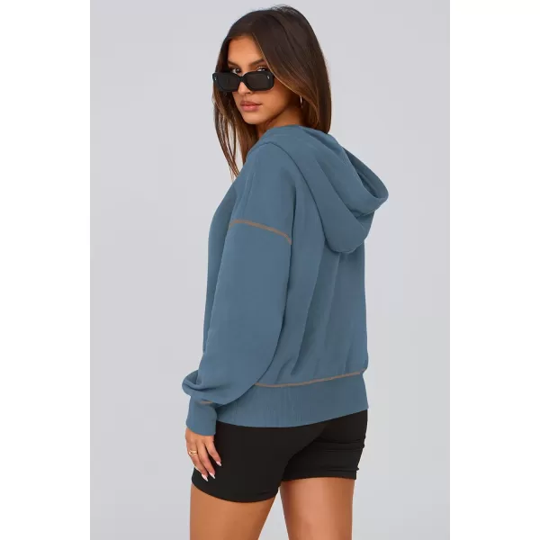 PRETTYGARDEN Womens Hooded Sweatshirts Long Sleeve Half Zip Cropped Hoodie Pullover Fall Fashion ClothesGrey Blue
