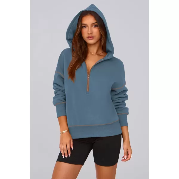 PRETTYGARDEN Womens Hooded Sweatshirts Long Sleeve Half Zip Cropped Hoodie Pullover Fall Fashion ClothesGrey Blue