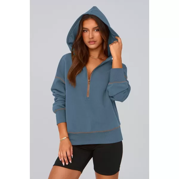 PRETTYGARDEN Womens Hooded Sweatshirts Long Sleeve Half Zip Cropped Hoodie Pullover Fall Fashion ClothesGrey Blue