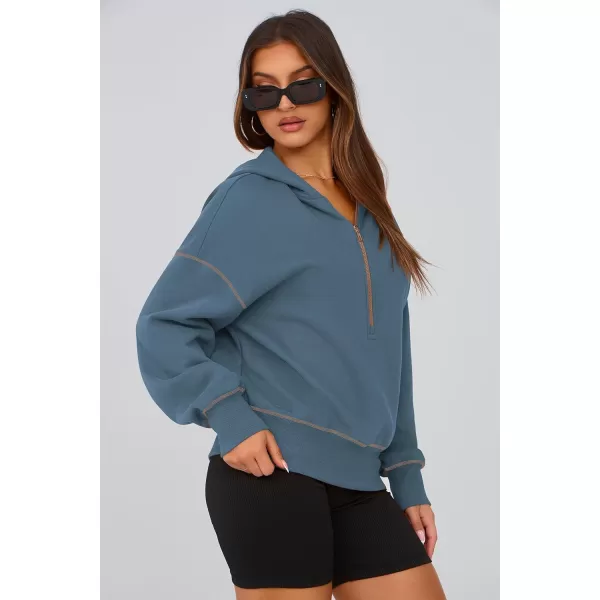 PRETTYGARDEN Womens Hooded Sweatshirts Long Sleeve Half Zip Cropped Hoodie Pullover Fall Fashion ClothesGrey Blue