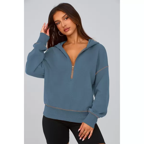 PRETTYGARDEN Womens Hooded Sweatshirts Long Sleeve Half Zip Cropped Hoodie Pullover Fall Fashion ClothesGrey Blue