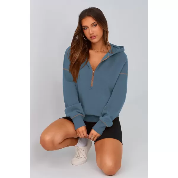 PRETTYGARDEN Womens Hooded Sweatshirts Long Sleeve Half Zip Cropped Hoodie Pullover Fall Fashion ClothesGrey Blue