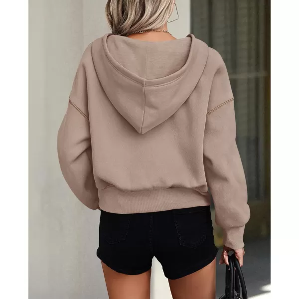PRETTYGARDEN Womens Hooded Sweatshirts Long Sleeve Half Zip Cropped Hoodie Pullover Fall Fashion ClothesKhaki