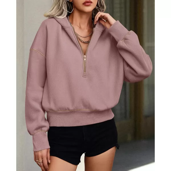 PRETTYGARDEN Womens Hooded Sweatshirts Long Sleeve Half Zip Cropped Hoodie Pullover Fall Fashion ClothesPink