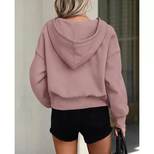 PRETTYGARDEN Womens Hooded Sweatshirts Long Sleeve Half Zip Cropped Hoodie Pullover Fall Fashion ClothesPink
