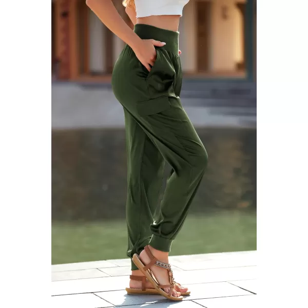 PRETTYGARDEN Womens Satin Jogger Pants Casual High Waist Long Lounge Pant Trousers with PocketsArmy Green