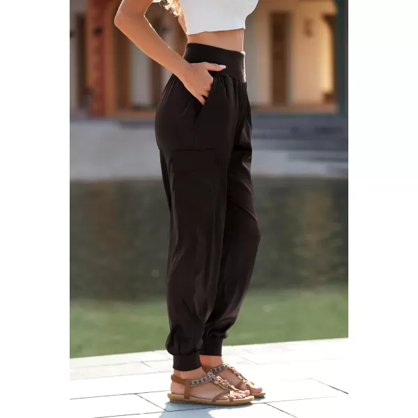PRETTYGARDEN Womens Satin Jogger Pants Casual High Waist Long Lounge Pant Trousers with PocketsDark Coffee