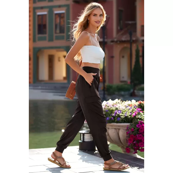 PRETTYGARDEN Womens Satin Jogger Pants Casual High Waist Long Lounge Pant Trousers with PocketsDark Coffee