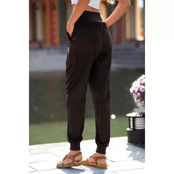 PRETTYGARDEN Womens Satin Jogger Pants Casual High Waist Long Lounge Pant Trousers with PocketsDark Coffee