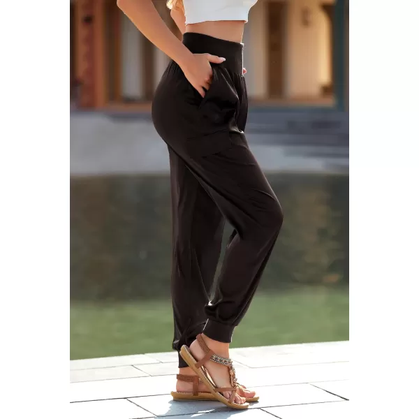 PRETTYGARDEN Womens Satin Jogger Pants Casual High Waist Long Lounge Pant Trousers with PocketsDark Coffee