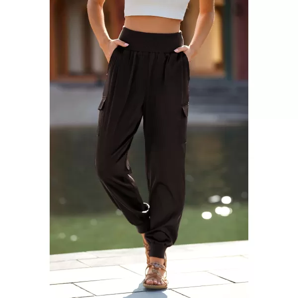 PRETTYGARDEN Womens Satin Jogger Pants Casual High Waist Long Lounge Pant Trousers with PocketsDark Coffee