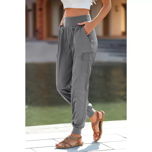 PRETTYGARDEN Womens Satin Jogger Pants Casual High Waist Long Lounge Pant Trousers with PocketsGrey
