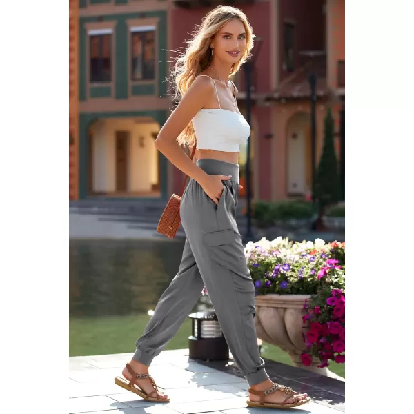 PRETTYGARDEN Womens Satin Jogger Pants Casual High Waist Long Lounge Pant Trousers with PocketsGrey