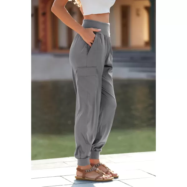 PRETTYGARDEN Womens Satin Jogger Pants Casual High Waist Long Lounge Pant Trousers with PocketsGrey