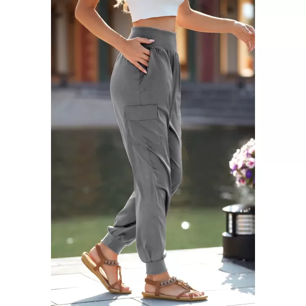 PRETTYGARDEN Womens Satin Jogger Pants Casual High Waist Long Lounge Pant Trousers with PocketsGrey