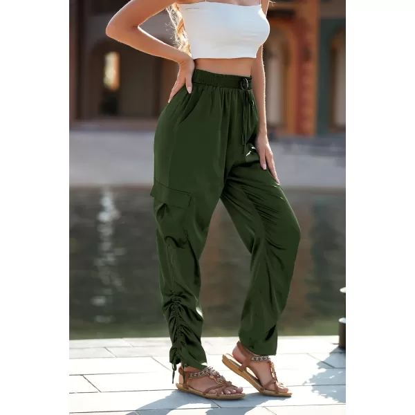 PRETTYGARDEN Womens Satin Jogger Pants Casual High Waist Long Lounge Pant Trousers with PocketsZarmy Green