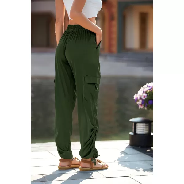 PRETTYGARDEN Womens Satin Jogger Pants Casual High Waist Long Lounge Pant Trousers with PocketsZarmy Green