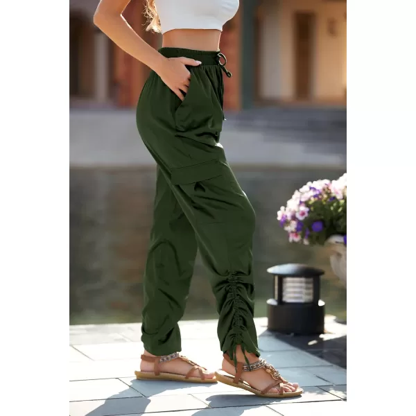 PRETTYGARDEN Womens Satin Jogger Pants Casual High Waist Long Lounge Pant Trousers with PocketsZarmy Green