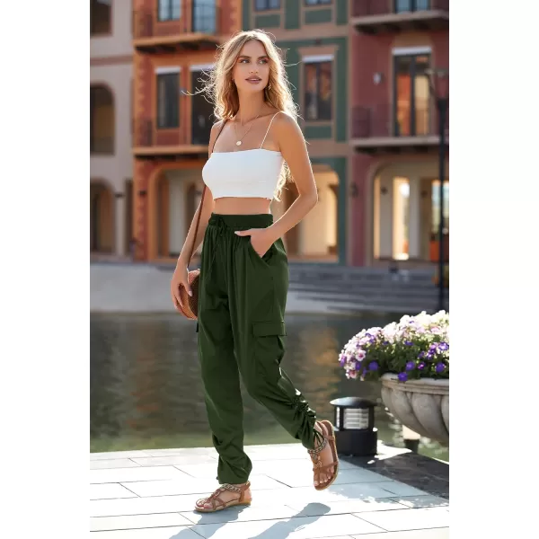 PRETTYGARDEN Womens Satin Jogger Pants Casual High Waist Long Lounge Pant Trousers with PocketsZarmy Green