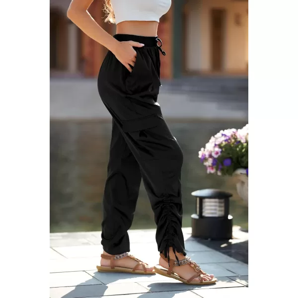 PRETTYGARDEN Womens Satin Jogger Pants Casual High Waist Long Lounge Pant Trousers with PocketsZblack