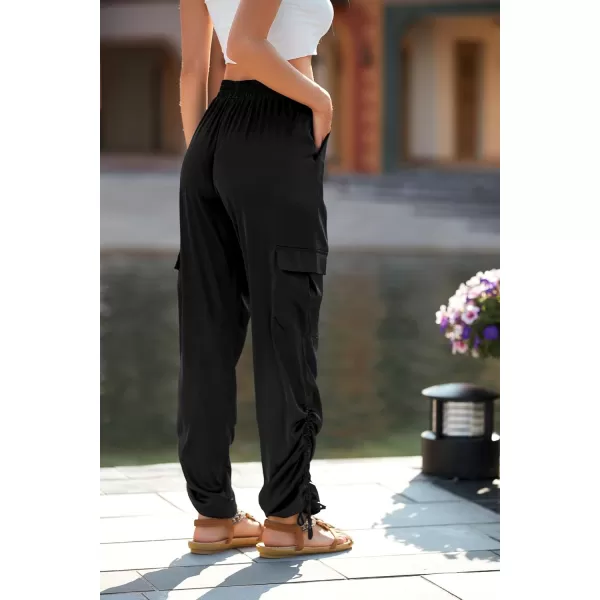 PRETTYGARDEN Womens Satin Jogger Pants Casual High Waist Long Lounge Pant Trousers with PocketsZblack