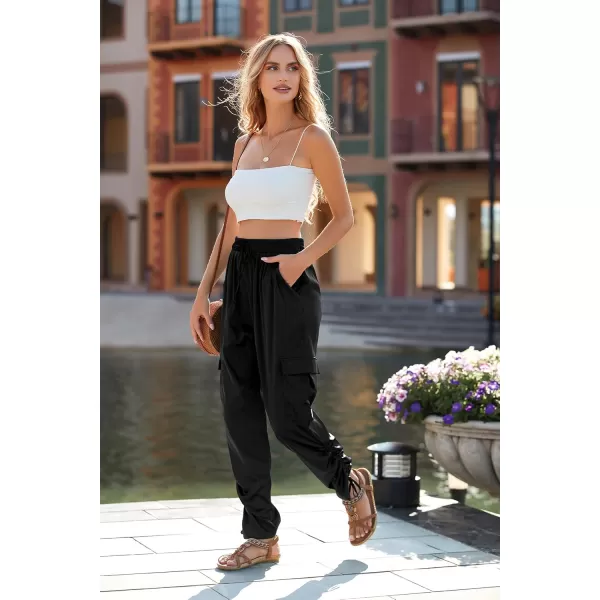 PRETTYGARDEN Womens Satin Jogger Pants Casual High Waist Long Lounge Pant Trousers with PocketsZblack