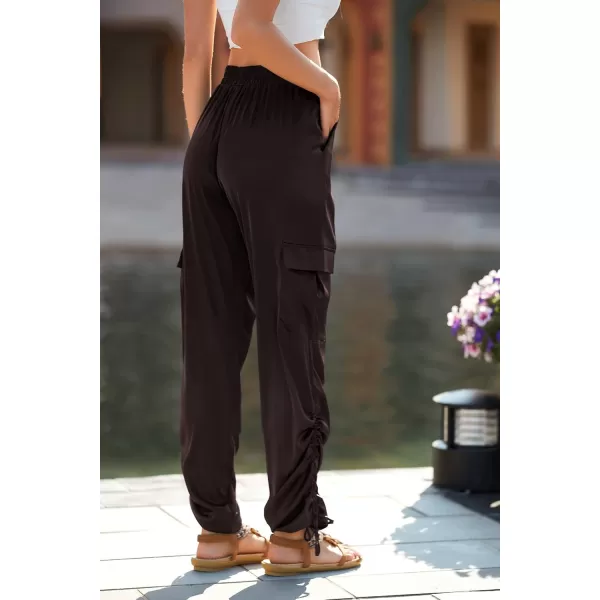 PRETTYGARDEN Womens Satin Jogger Pants Casual High Waist Long Lounge Pant Trousers with PocketsZdark Coffee