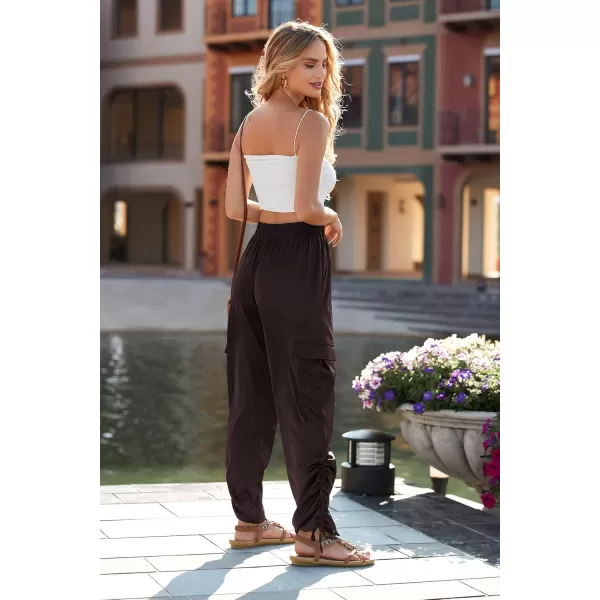 PRETTYGARDEN Womens Satin Jogger Pants Casual High Waist Long Lounge Pant Trousers with PocketsZdark Coffee