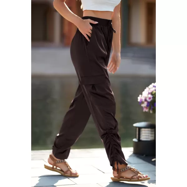 PRETTYGARDEN Womens Satin Jogger Pants Casual High Waist Long Lounge Pant Trousers with PocketsZdark Coffee