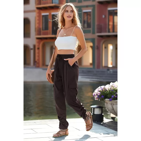 PRETTYGARDEN Womens Satin Jogger Pants Casual High Waist Long Lounge Pant Trousers with PocketsZdark Coffee