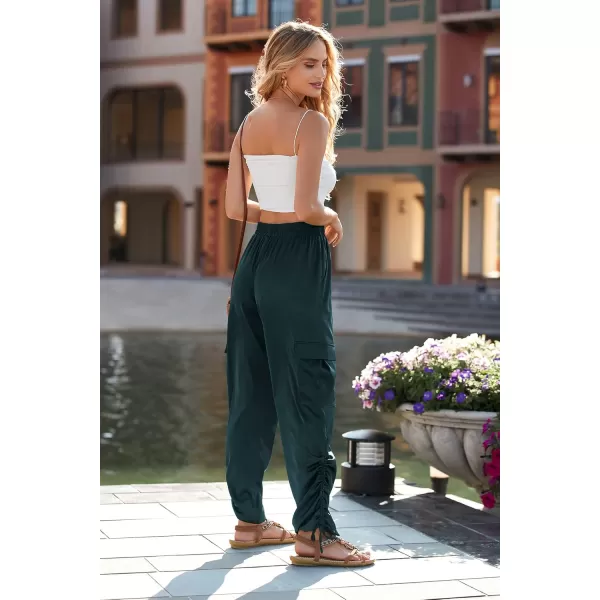 PRETTYGARDEN Womens Satin Jogger Pants Casual High Waist Long Lounge Pant Trousers with PocketsZdark Green