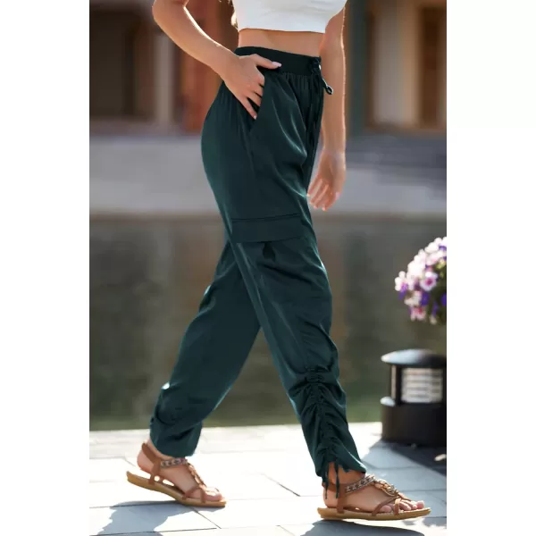 PRETTYGARDEN Womens Satin Jogger Pants Casual High Waist Long Lounge Pant Trousers with PocketsZdark Green