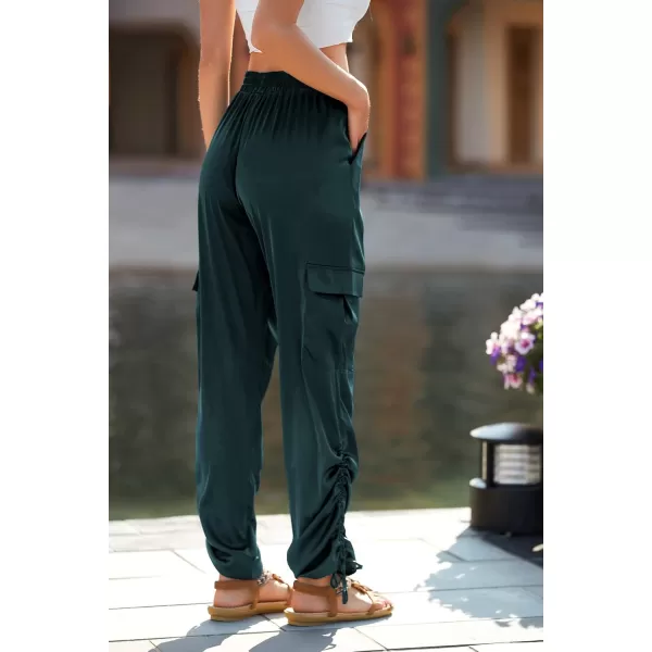 PRETTYGARDEN Womens Satin Jogger Pants Casual High Waist Long Lounge Pant Trousers with PocketsZdark Green