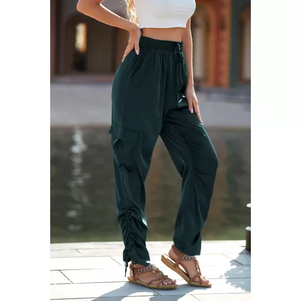 PRETTYGARDEN Womens Satin Jogger Pants Casual High Waist Long Lounge Pant Trousers with PocketsZdark Green