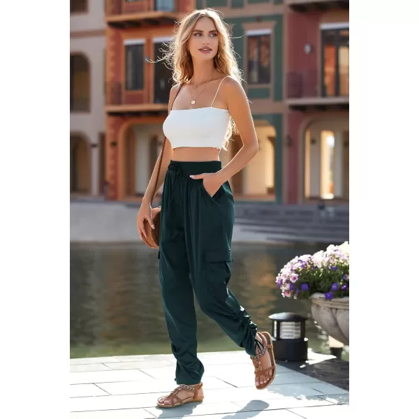 PRETTYGARDEN Womens Satin Jogger Pants Casual High Waist Long Lounge Pant Trousers with PocketsZdark Green