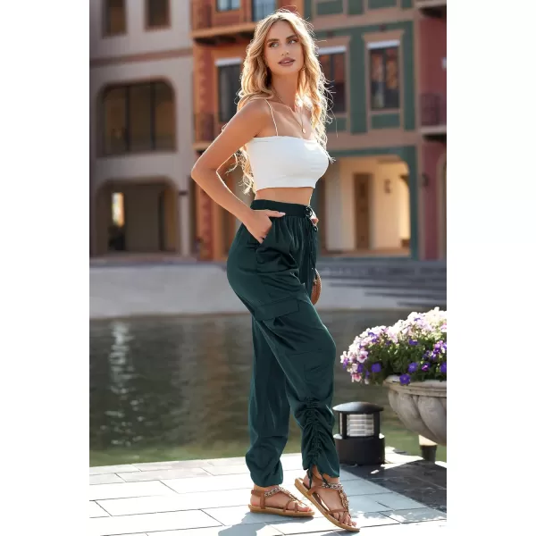 PRETTYGARDEN Womens Satin Jogger Pants Casual High Waist Long Lounge Pant Trousers with PocketsZdark Green
