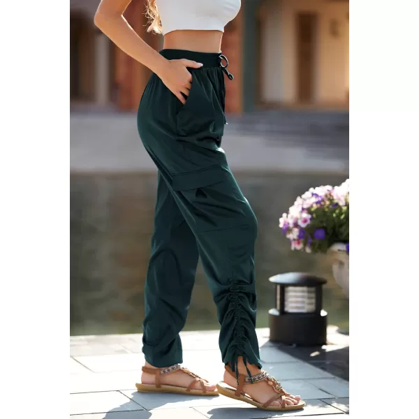 PRETTYGARDEN Womens Satin Jogger Pants Casual High Waist Long Lounge Pant Trousers with PocketsZdark Green