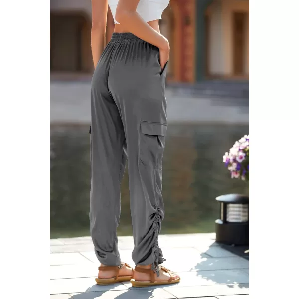 PRETTYGARDEN Womens Satin Jogger Pants Casual High Waist Long Lounge Pant Trousers with PocketsZgrey