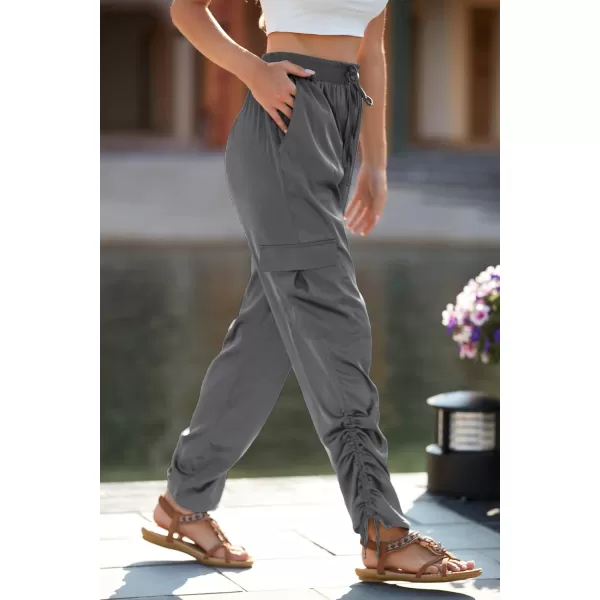 PRETTYGARDEN Womens Satin Jogger Pants Casual High Waist Long Lounge Pant Trousers with PocketsZgrey