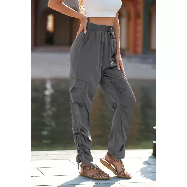 PRETTYGARDEN Womens Satin Jogger Pants Casual High Waist Long Lounge Pant Trousers with PocketsZgrey